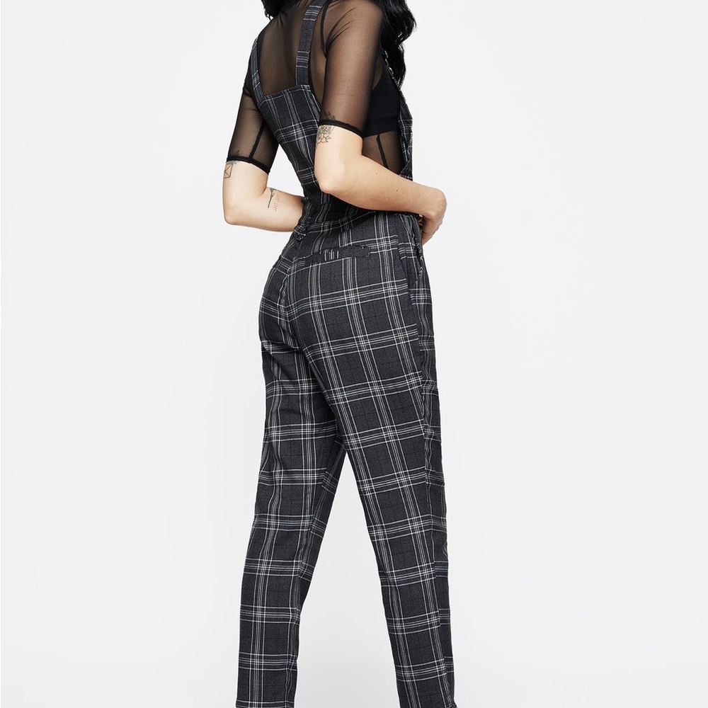 Disturbia Black & Gray Plaid Adjustable Strap Jumpsuit - Picture 3 of 13